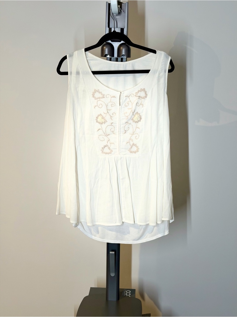 Women's Cream Embroidered Sleeveless Peasant Top